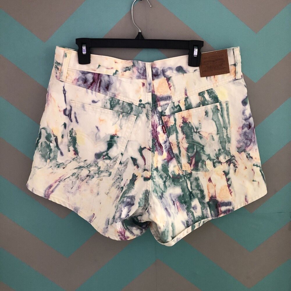 Levi's 80’s Mom Shorts White Tie Dye 100% cotton pockets denim multicolor #R37 - Picture 2 of 12